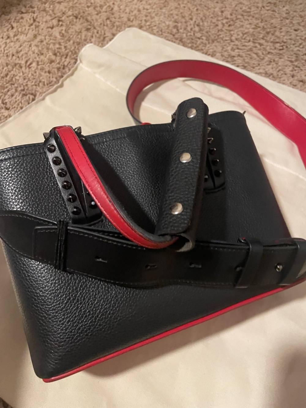 Christian Louboutin Black Leather Crossbody with Red Trim